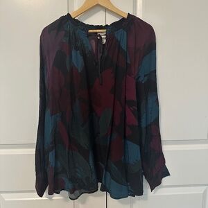 New! Ava&Viv Dark Floral Blouse - 1X